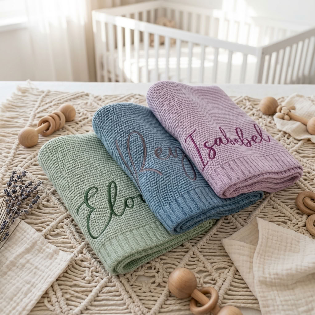 Personalised Embroidered Cotton Baby Blanket - Multiple Colours