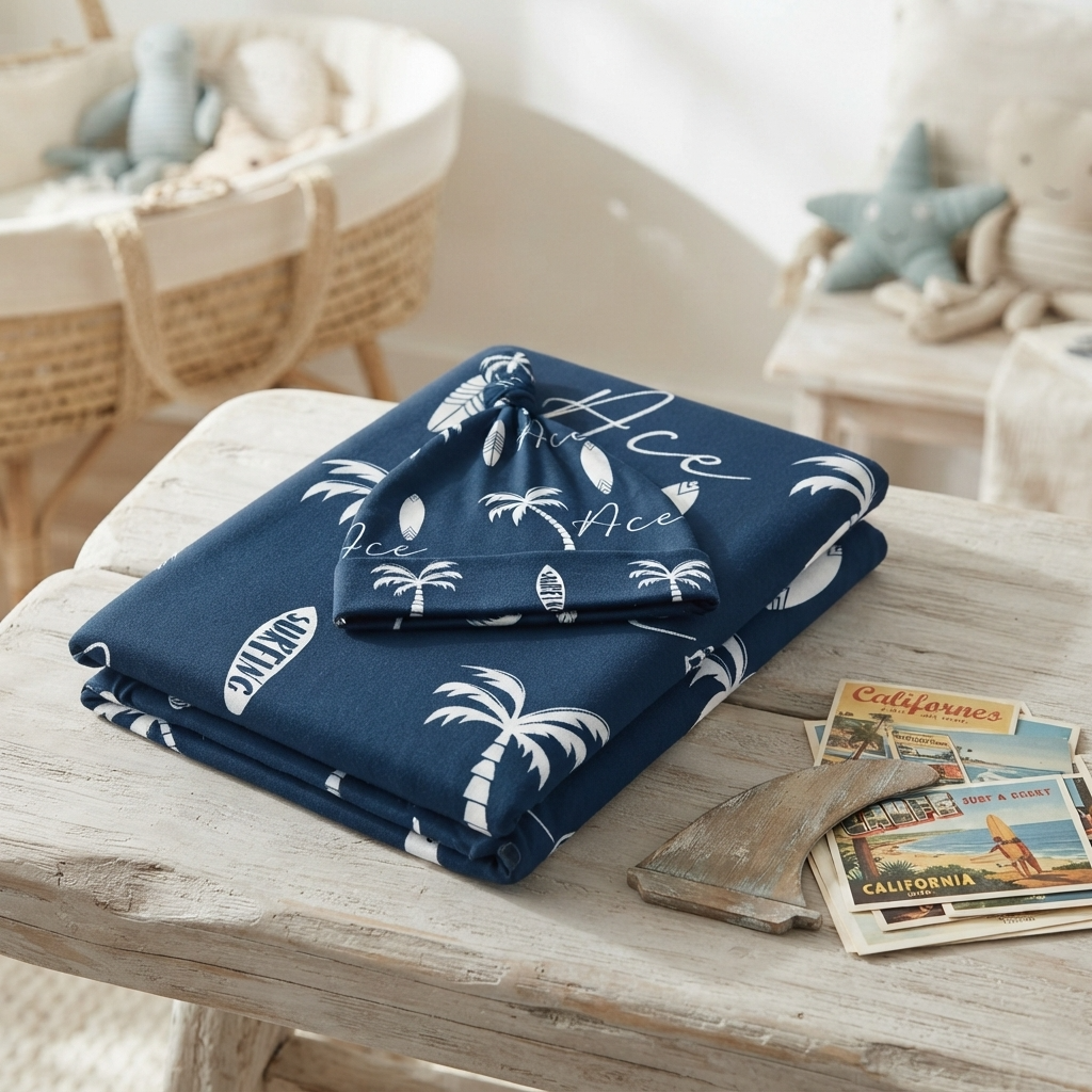 Personalised Baby Swaddle & Beanie Set - Beach
