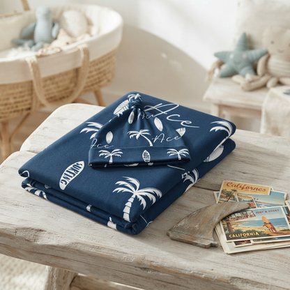 Personalised Baby Swaddle & Beanie Set - Beach