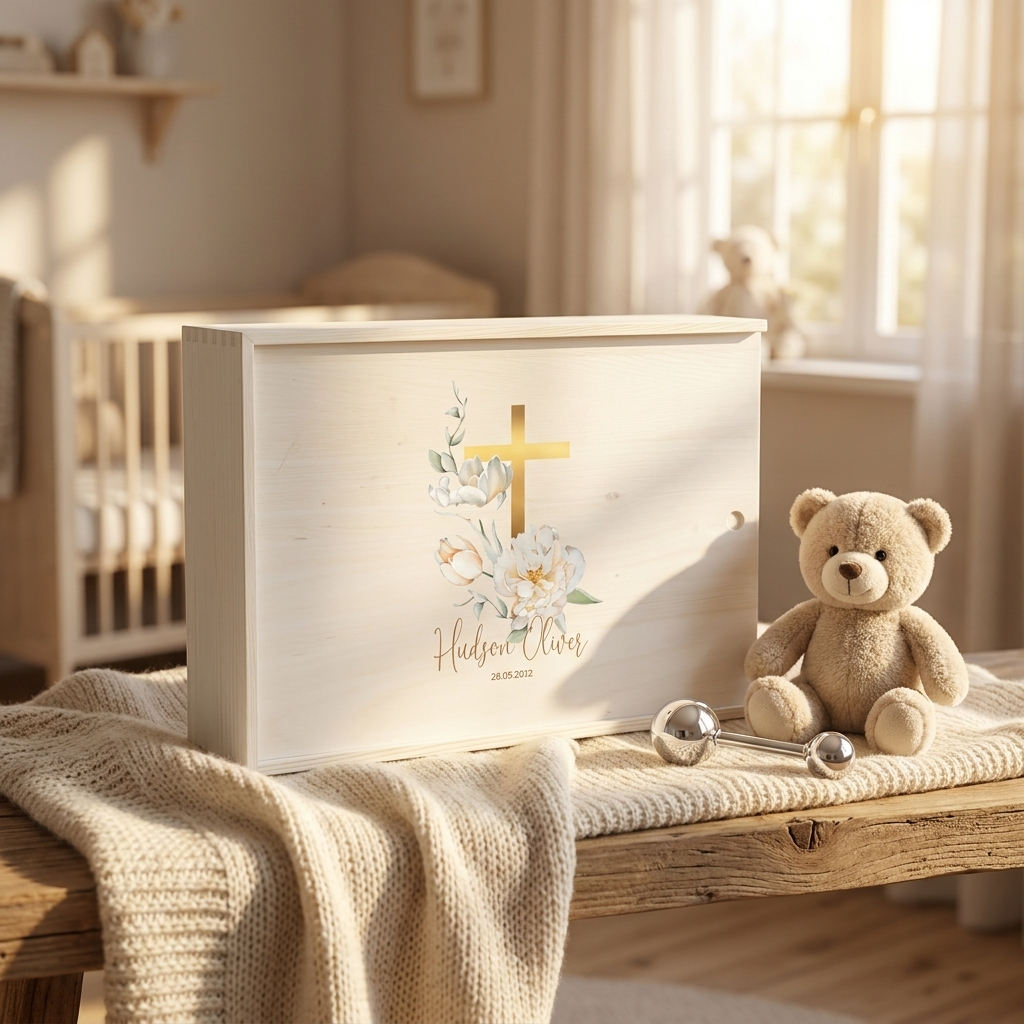 Keepsake Box - Gold Floral Christening Box