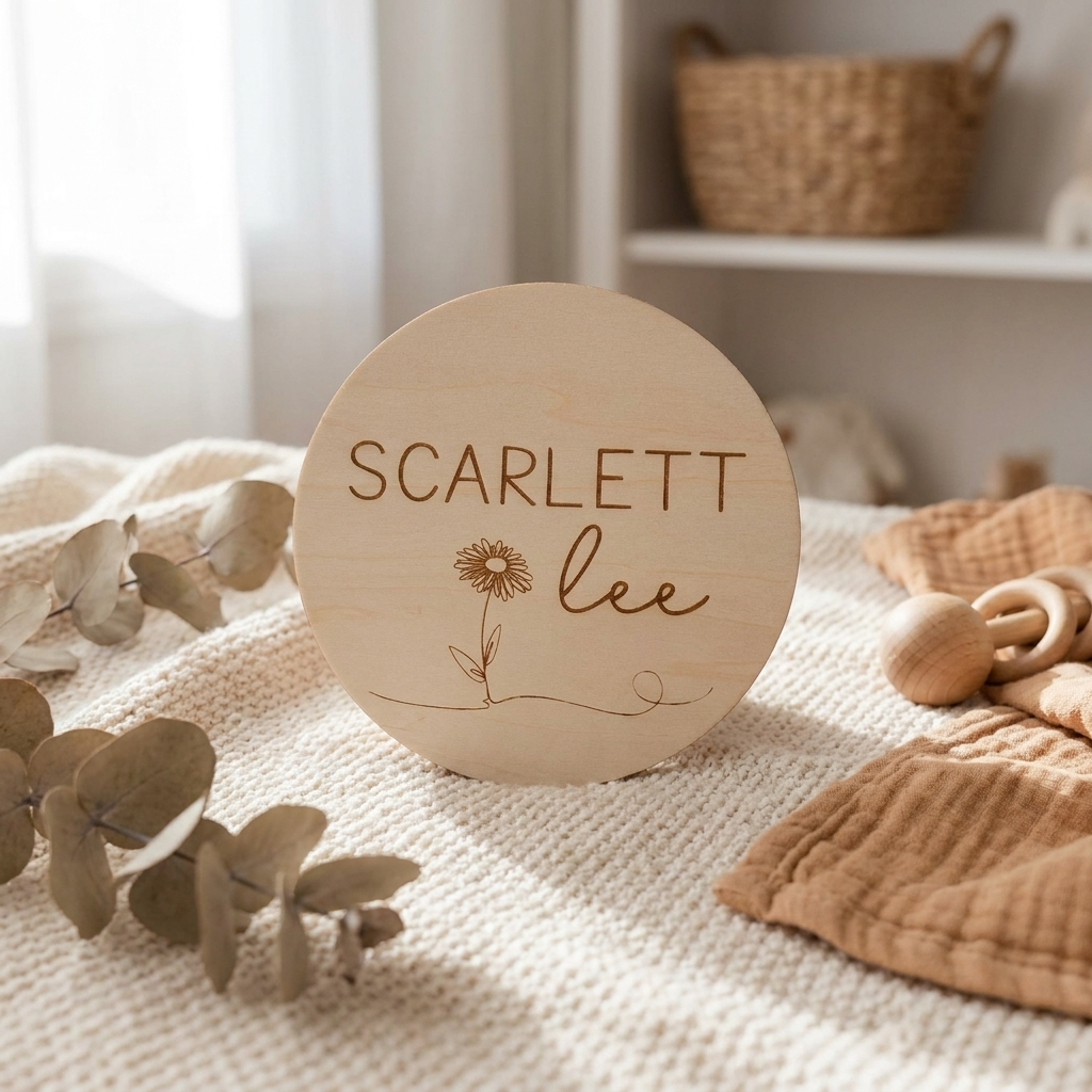 Personalised Baby Name Wood Disc - Daisy