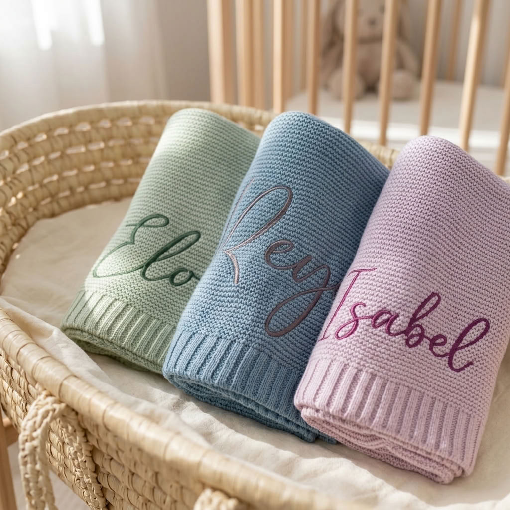 Personalised Embroidered Cotton Baby Blanket - Multiple Colours