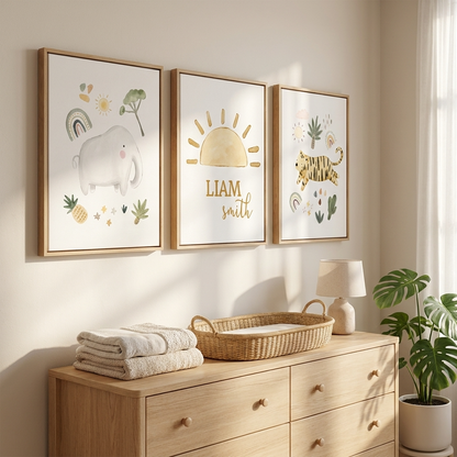 Personalised Jungle Wooden Canvas Print Set