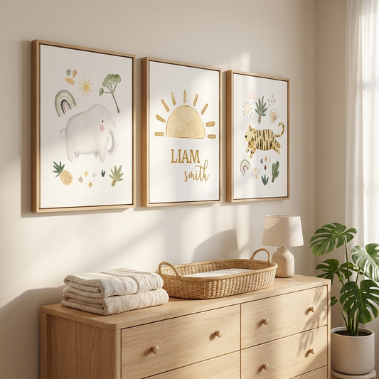 Personalised Jungle Wooden Canvas Print Set