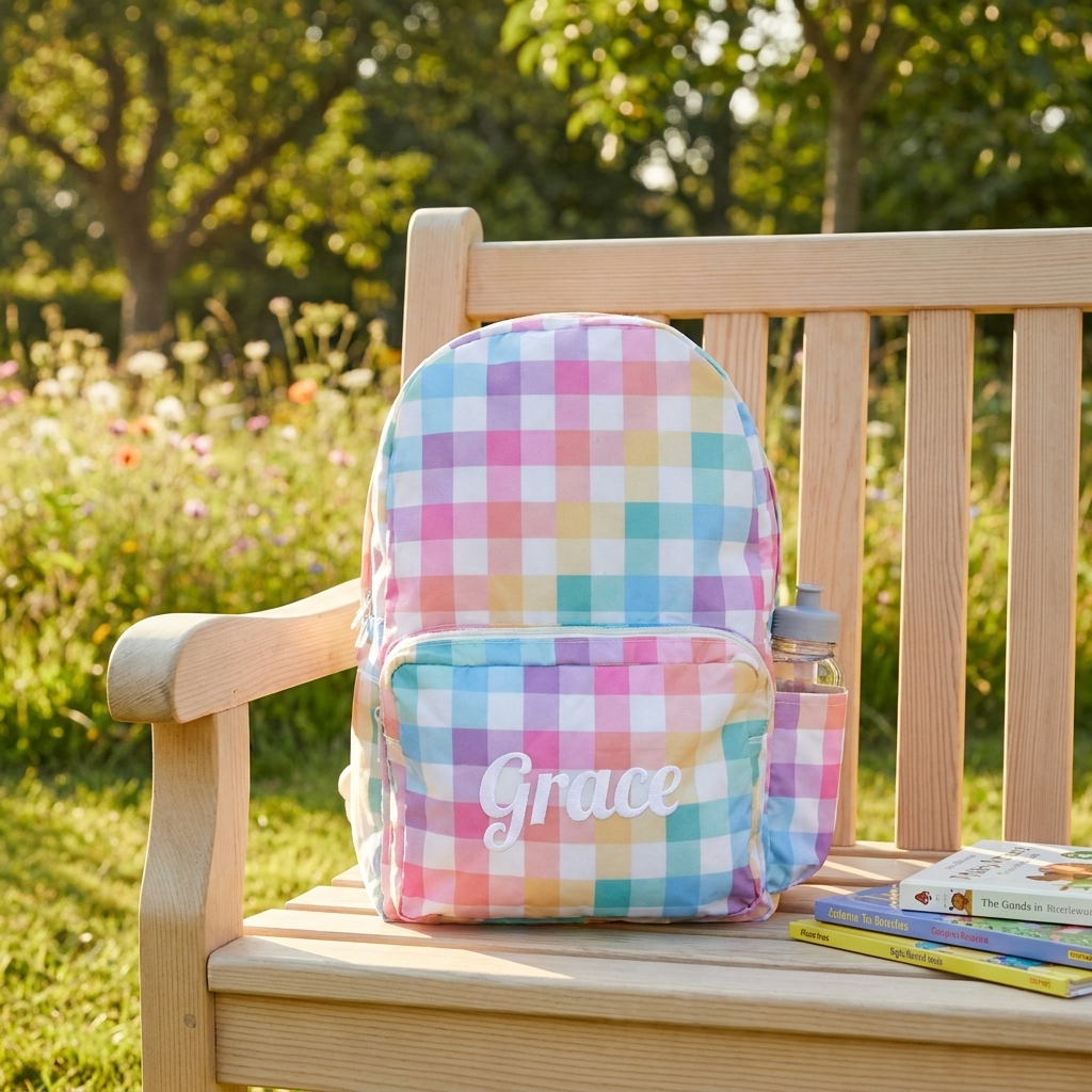 Personalised Kids Backpack - Pastel Gingham