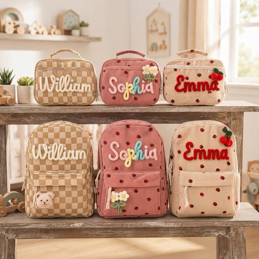 Personalised Embroidered Kids Backpack and Lunch Bag Set