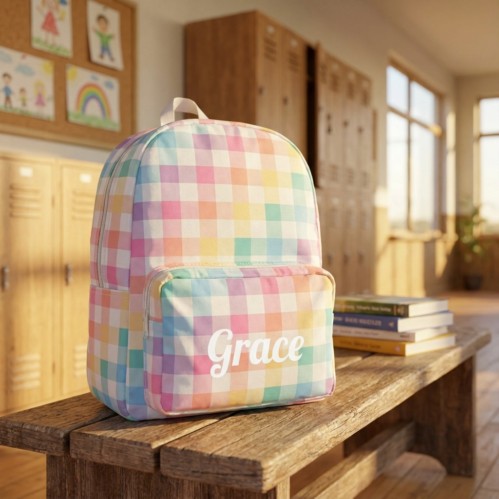 Personalised Kids Backpack - Pastel Gingham
