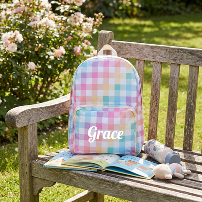Personalised Kids Backpack - Pastel Gingham