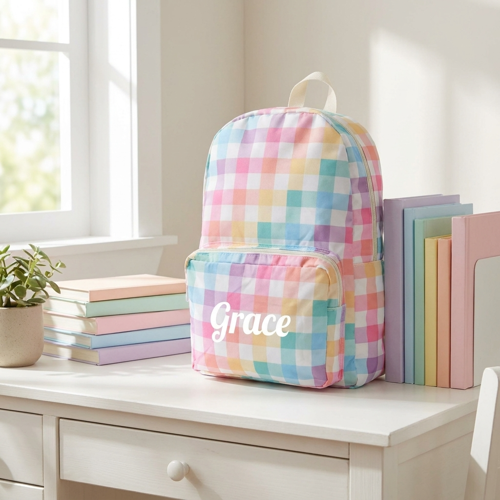 Personalised Kids Backpack - Pastel Gingham