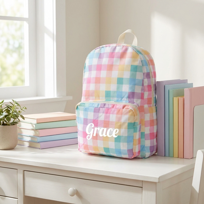 Personalised Kids Backpack - Pastel Gingham