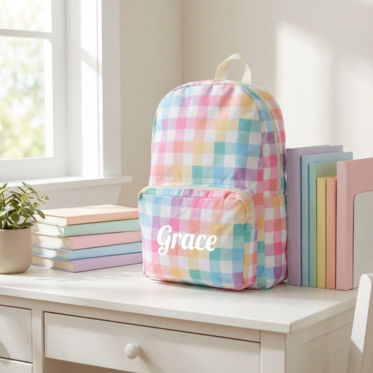Personalised Kids Backpack - Pastel Gingham