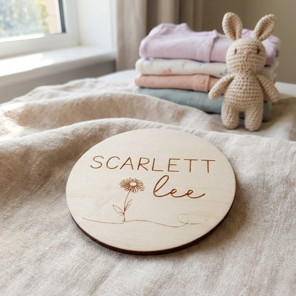 Personalised Baby Name Wood Disc - Daisy