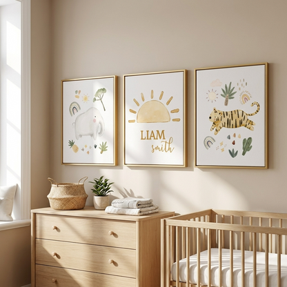 Personalised Jungle Wooden Canvas Print Set