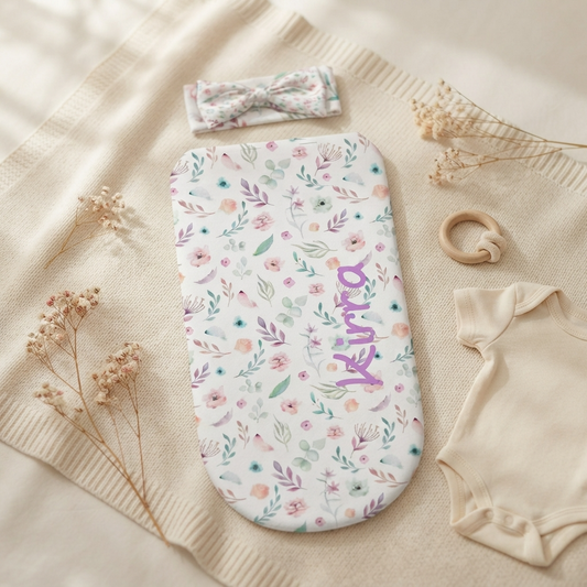Personalised Baby Swaddle & Headband Set - Floral