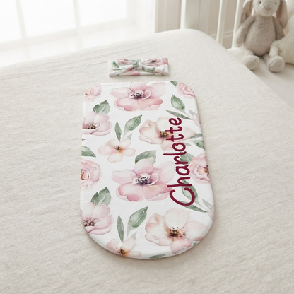 Personalised Baby Swaddle & Headband Set - Magnolia