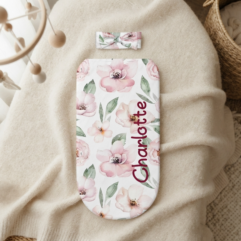 Personalised Baby Swaddle & Headband Set - Magnolia