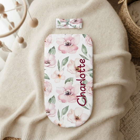 Personalised Baby Swaddle & Headband Set - Magnolia