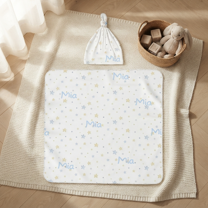 Personalised Baby Swaddle & Beanie Set - Star