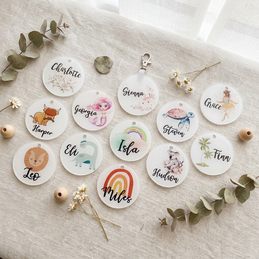 Round Acrylic Bag Tag - Multiple Designs