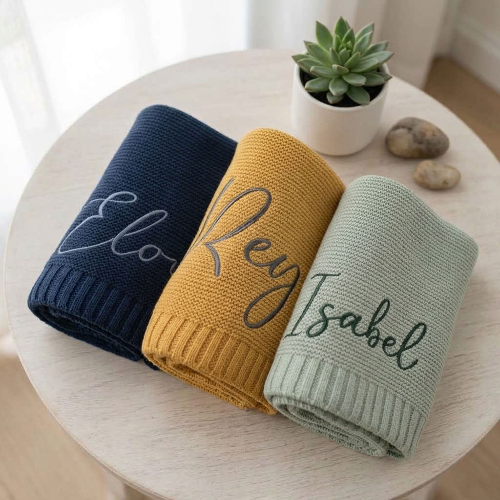 Personalised Embroidered Cotton Baby Blanket - Multiple Colours