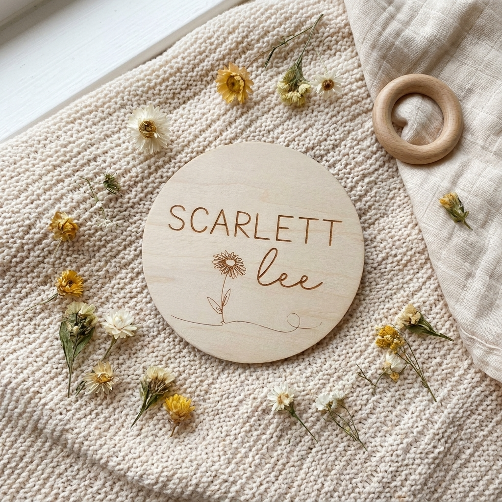 Personalised Baby Name Wood Disc - Daisy