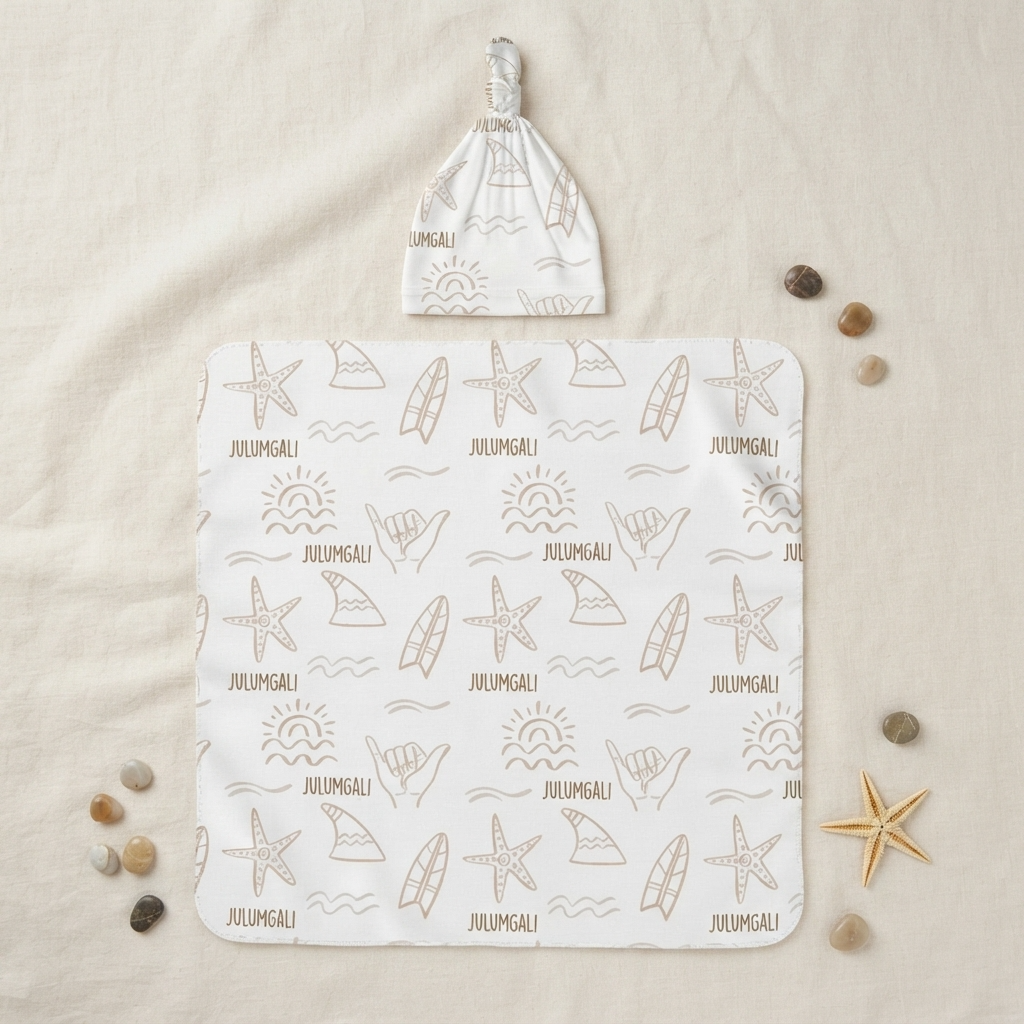 Personalised Baby Swaddle & Beanie Set - Surf