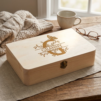 Personalised Wooden Keepsake Box - Floral Letter