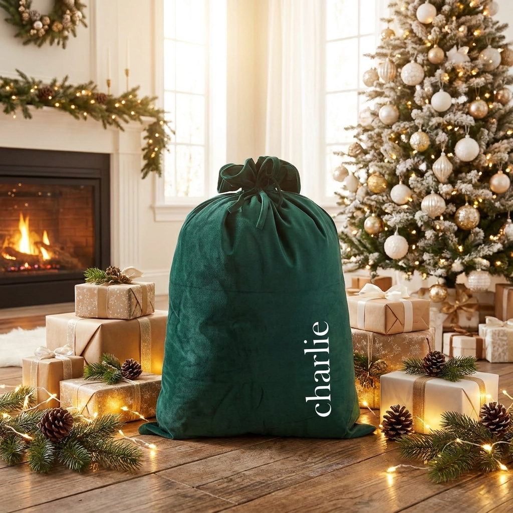 Signature Monogram Velvet Santa Sack - Mulitiple Colours