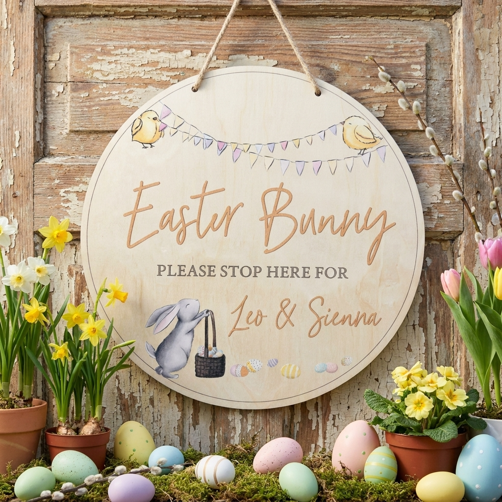 Easter Bunny Please Stop Here Sign - Colour