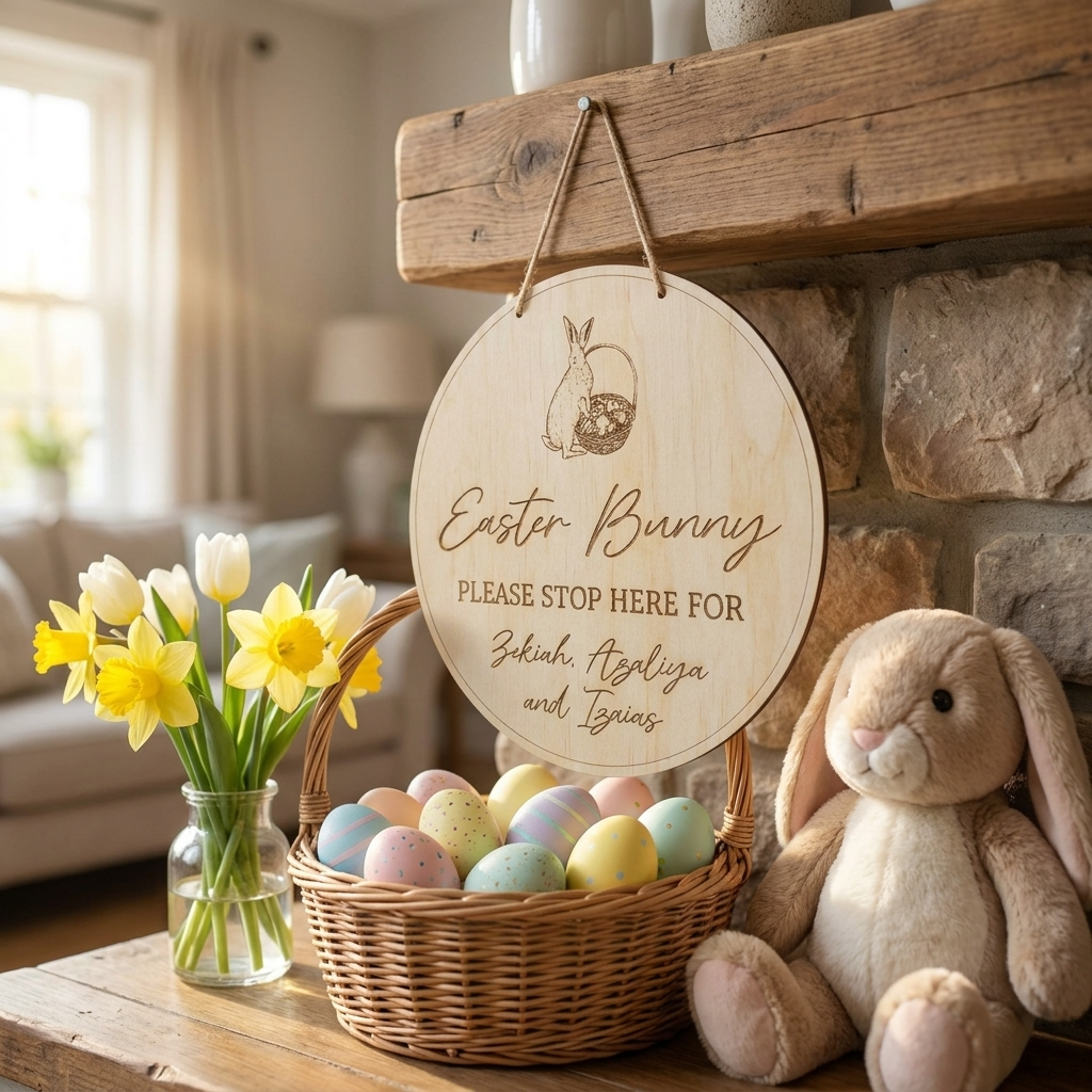 Easter Bunny Please Stop Here Sign - Bunny Basket