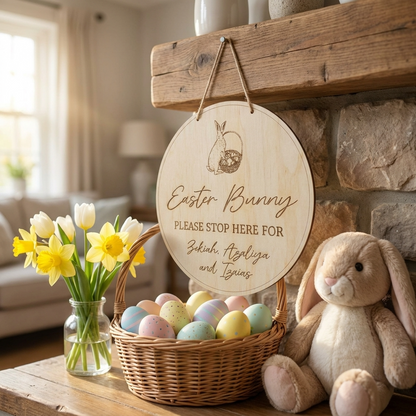 Easter Bunny Please Stop Here Sign - Bunny Basket
