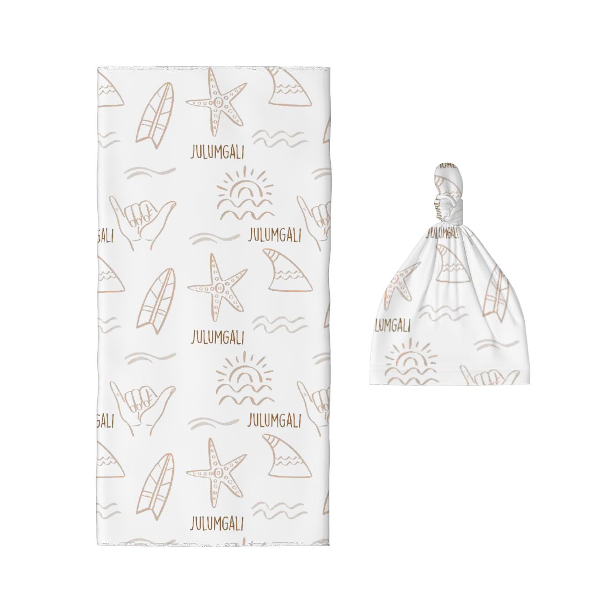 Personalised Baby Swaddle & Beanie Set - Surf