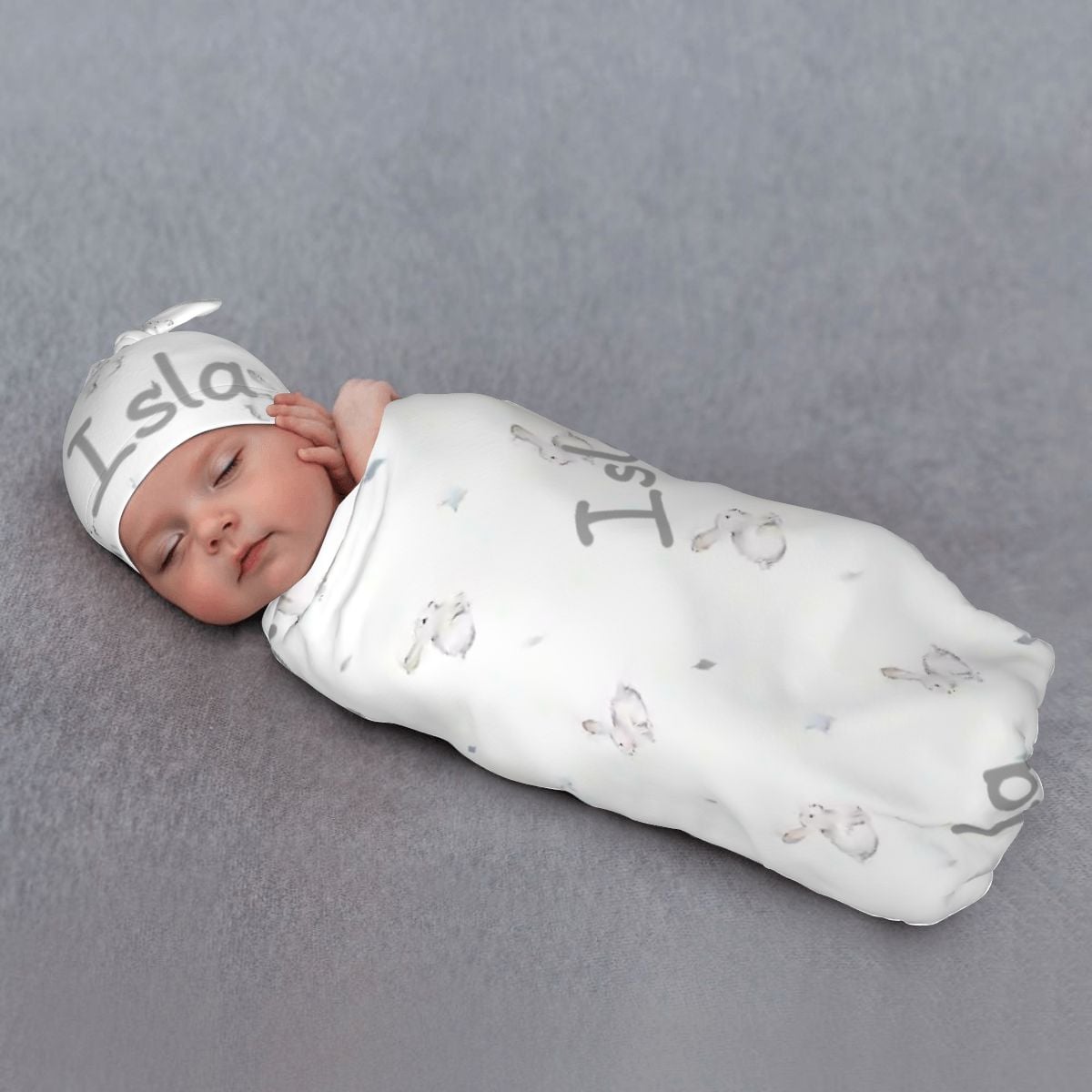 Personalised Baby Swaddle & Beanie Set - Bunny