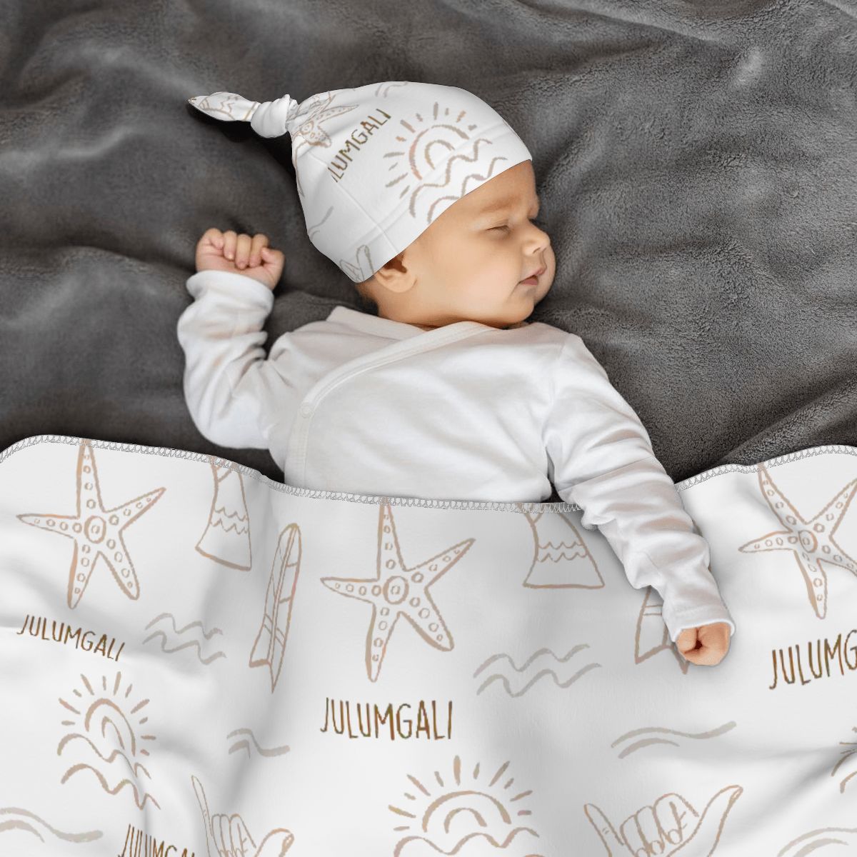 Personalised Baby Swaddle & Beanie Set - Surf