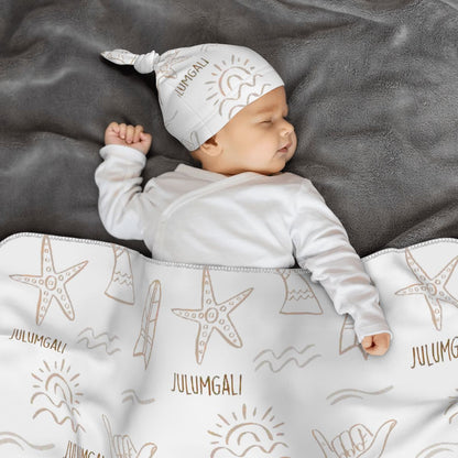 Personalised Baby Swaddle & Beanie Set - Surf