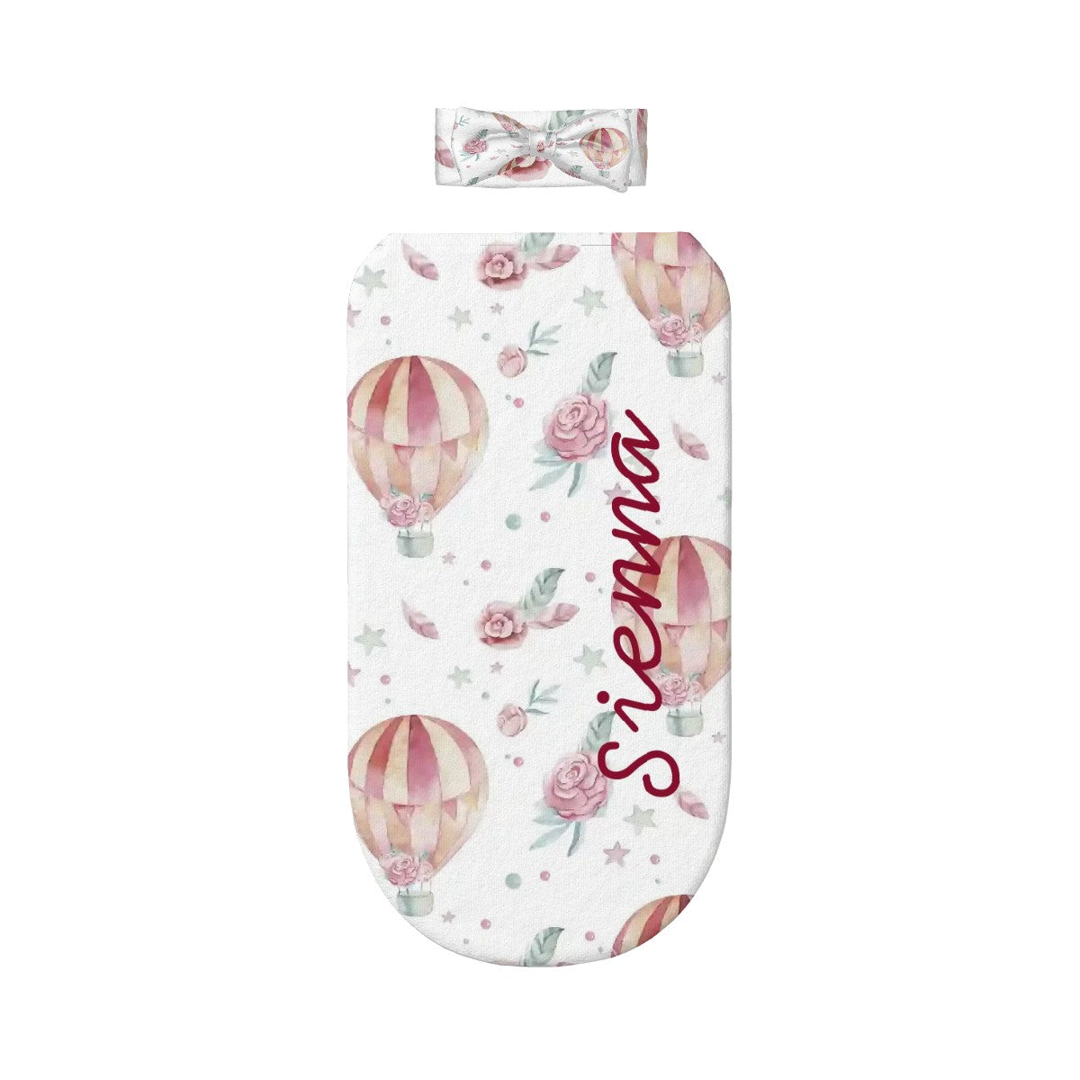 Personalised Baby Swaddle & Headband Set - Pink Hot Air Balloon