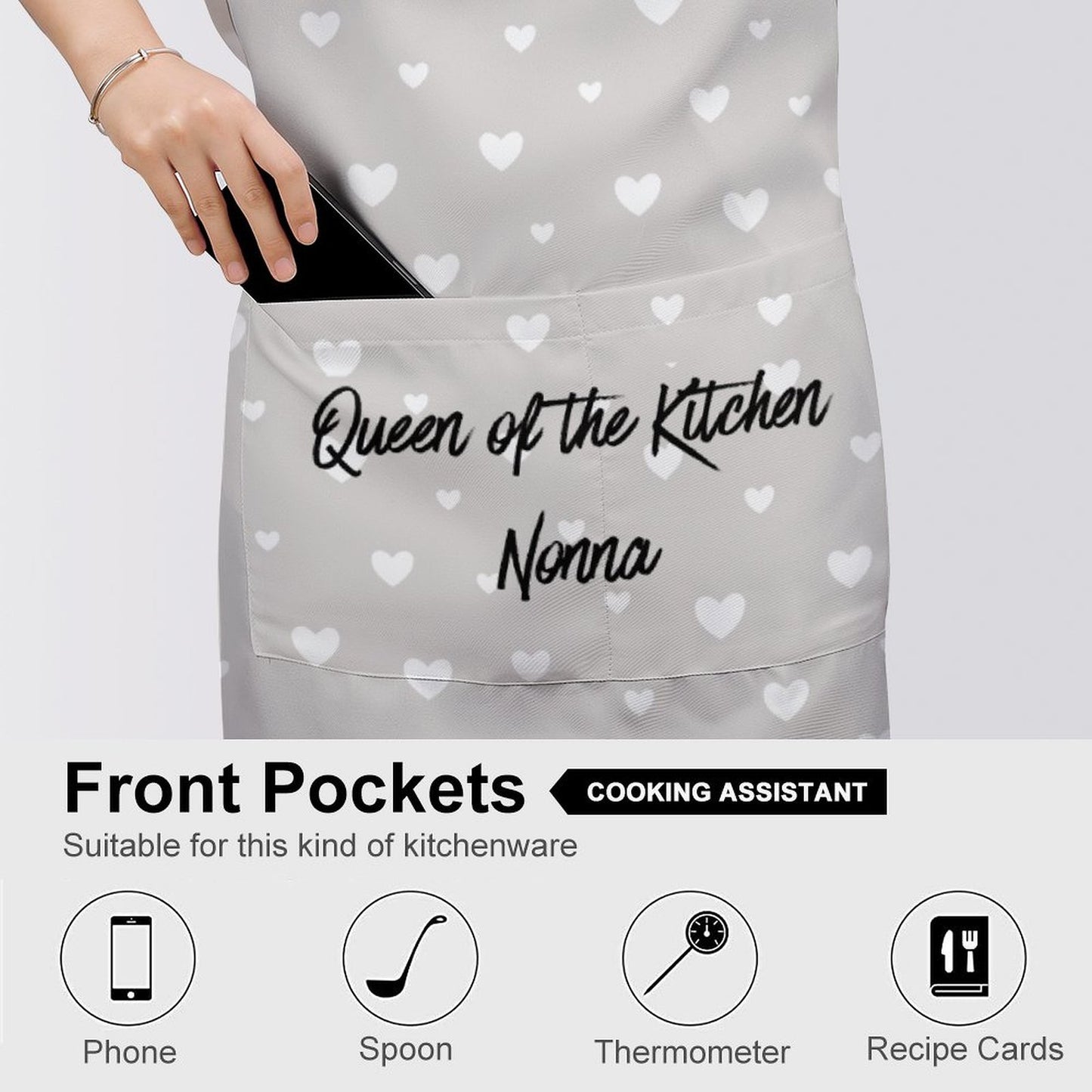 Personalised Apron with Pocket - Grey Heart