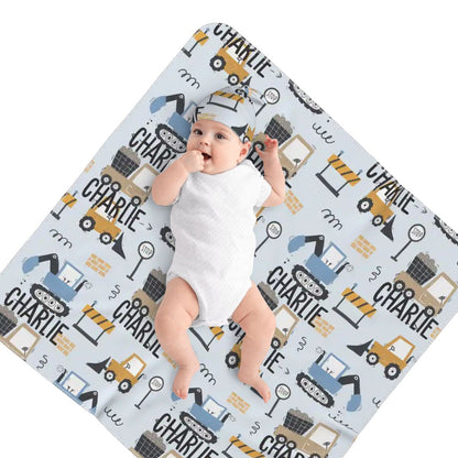 Personalised Baby Swaddle & Beanie Set - Construction