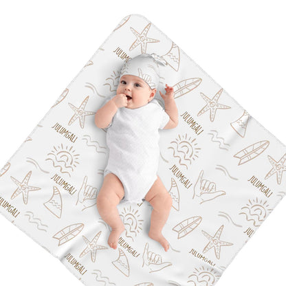 Personalised Baby Swaddle & Beanie Set - Surf
