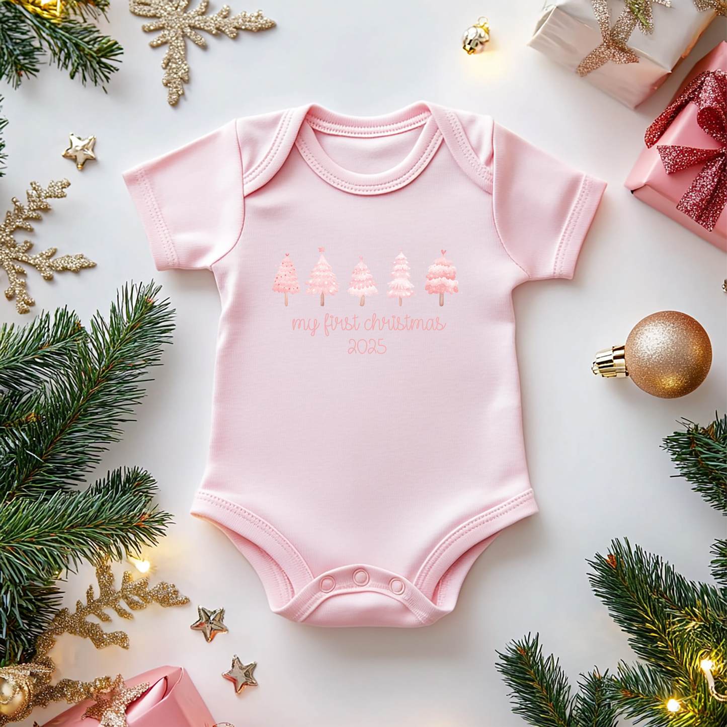 Pink Christmas Tree 2026 Onesie