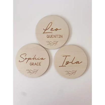 Personalised Baby Name Wood Disc - Leaf - Timber Tinkers