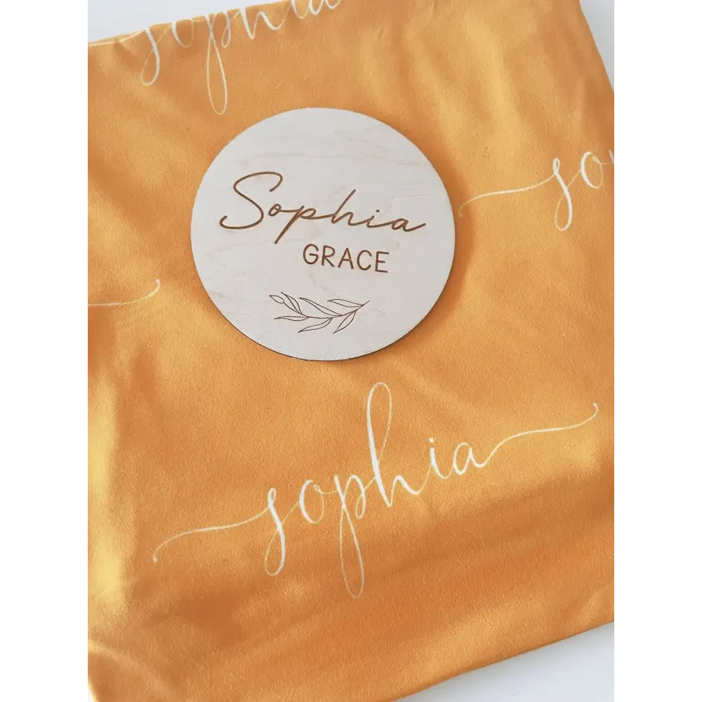 Personalised Baby Name Wood Disc - Leaf - Timber Tinkers