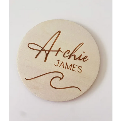 Personalised Baby Name Wood Disc - Wave - Timber Tinkers