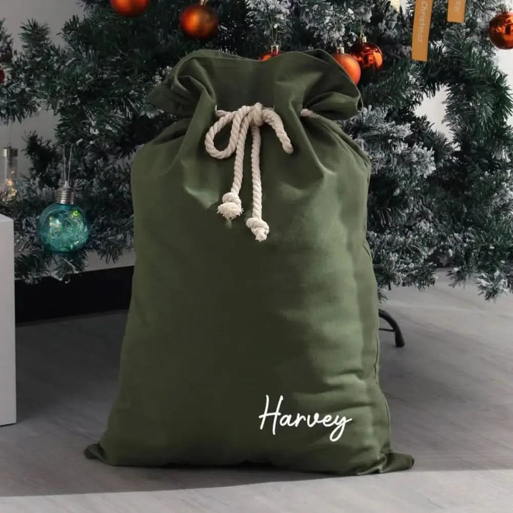 Personalised Canvas Santa Sacks - Silver - Timber Tinkers