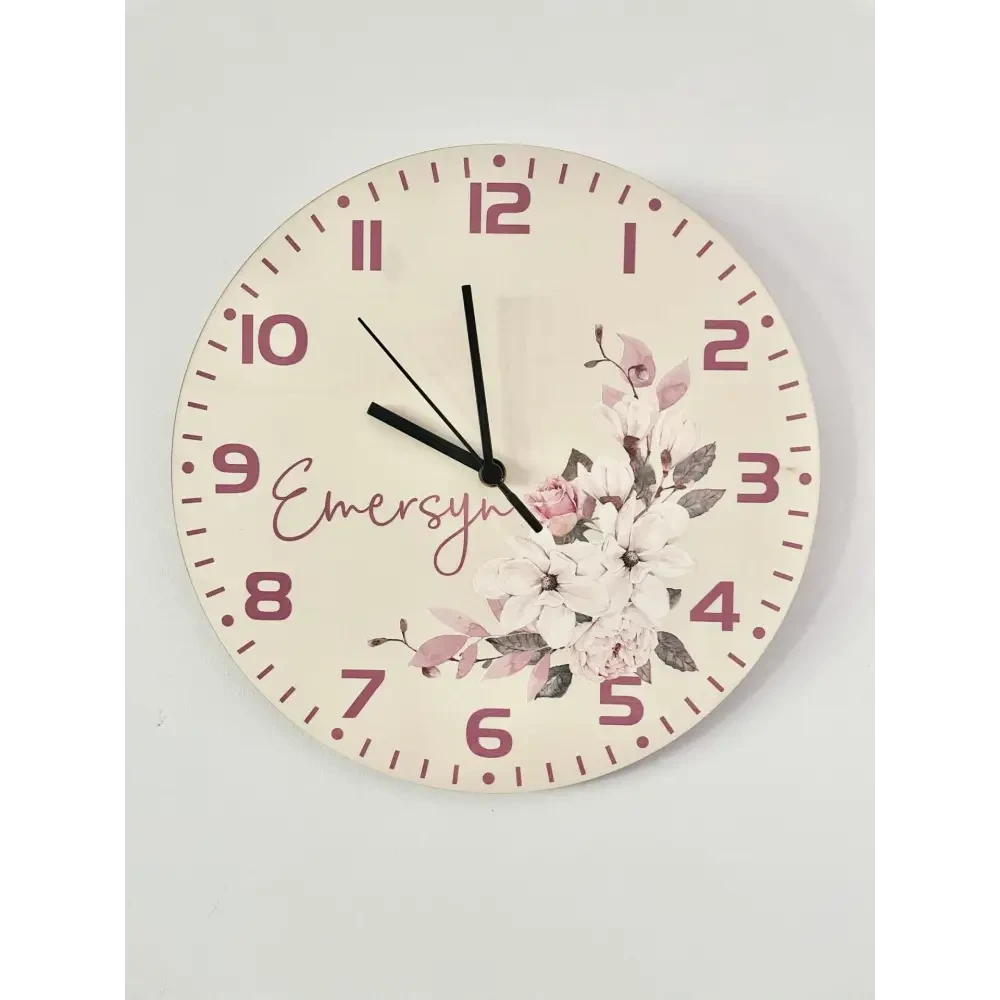Clock Sample Pink Personalised Clock - Pink Floral - Timber Tinkers – Tinker Gifts