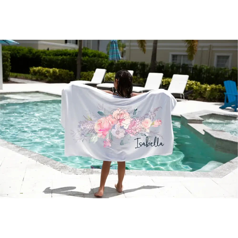 Personalised Kids Towel - Floral - Timber Tinkers