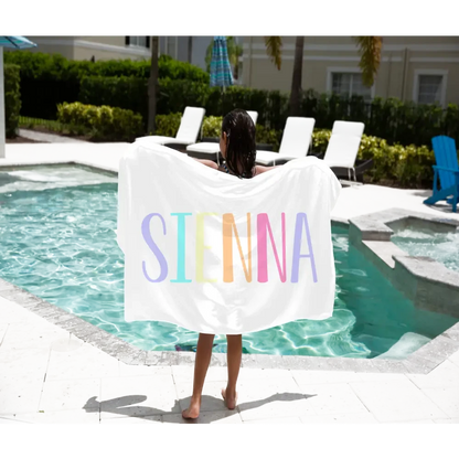 Personalised Kids Towel - Rainbow Name - Timber Tinkers