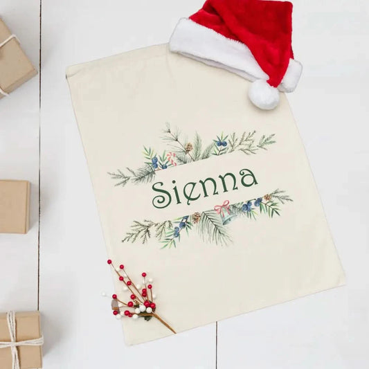 Personalised Linen Santa Sack - Christmas Floral