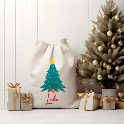 Personalised Linen Santa Sack - Christmas Tree