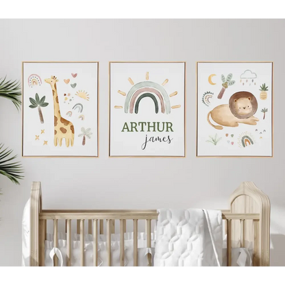 Personalised Safari Wooden Canvas Print Set - Timber Tinkers
